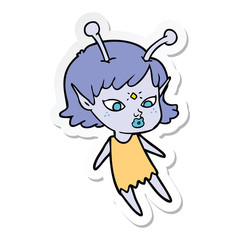 sticker of a pretty cartoon alien girl