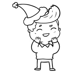 line drawing of a man laughing wearing santa hat