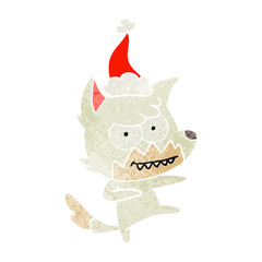retro cartoon of a grinning fox wearing santa hat