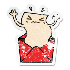 distressed sticker of a quirky hand drawn cartoon letter and envelope