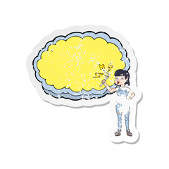 retro distressed sticker of a cartoon female plumber