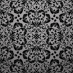 Wallpaper in the style of Baroque. Seamless vector background.Black floral ornament. Graphic pattern for fabric, wallpaper, packaging. Ornate Damask flower ornament