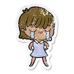 distressed sticker of a cartoon woman crying