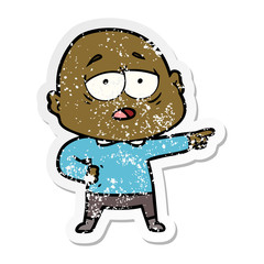 distressed sticker of a cartoon tired bald man