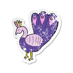 retro distressed sticker of a cartoon peacock