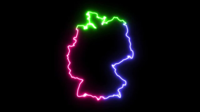 Three-colors neon glowing Germany map silhouette