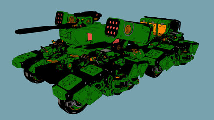 Sci-fi vehicle, Tank mech. Gaming moution design. 3drender