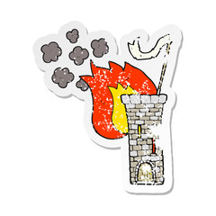 retro distressed sticker of a cartoon old castle tower waving white flag