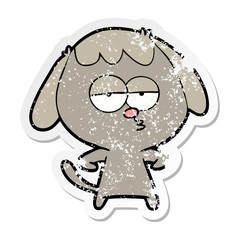 distressed sticker of a cartoon bored dog