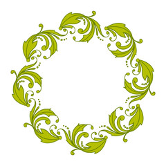 Vector illustration ornate frame flower pink leafy green with invitation card hand drawn