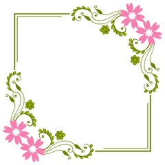 Vector illustration texture pink flower frames blooms with greeting card hand drawn