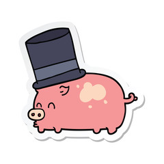 sticker of a cartoon pig wearing top hat