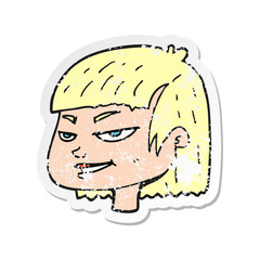 retro distressed sticker of a cartoon mean looking girl