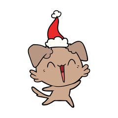happy little dog line drawing of a wearing santa hat