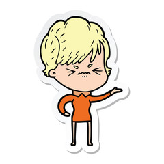 sticker of a cartoon frustrated woman