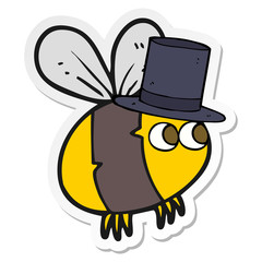 sticker of a cartoon bee in top hat