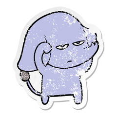 distressed sticker of a annoyed cartoon elephant