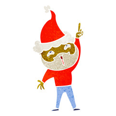 retro cartoon of a happy bearded man wearing santa hat