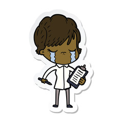 sticker of a cartoon woman crying