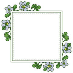 Vector illustration beautiful violet flower frame with leaf green hand drawn