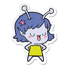 sticker of a happy alien girl cartoon