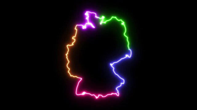 Five-colors neon glowing Germany map silhouette