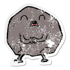 distressed sticker of a cartoon rock