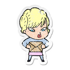 distressed sticker of a cartoon woman