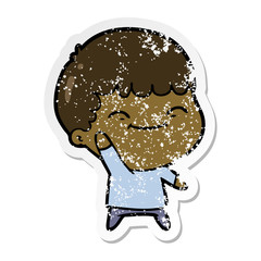 distressed sticker of a cartoon happy boy