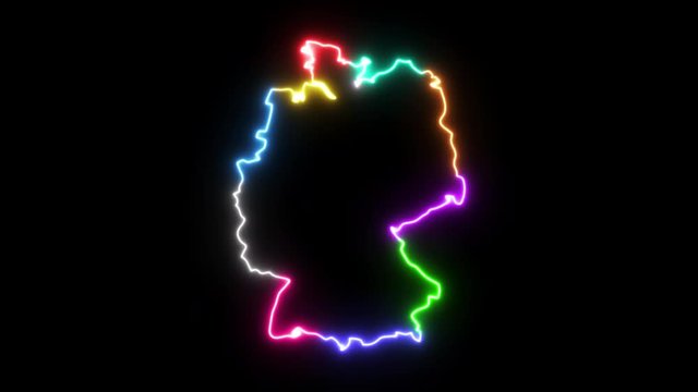 Ten-colors neon glowing Germany map silhouette