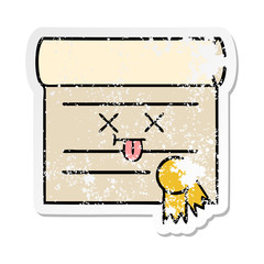 distressed sticker of a cute cartoon certificate