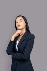 asian lady with business uniform suite thinking action