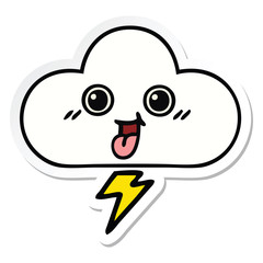 sticker of a cute cartoon storm cloud