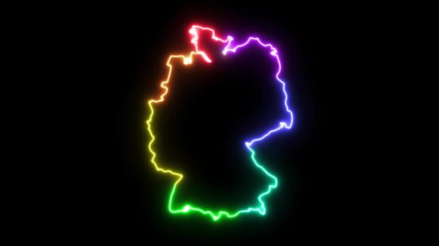 Seven-colors neon glowing Germany map silhouette