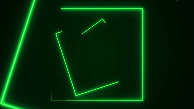 Futuristic HUD rectangle tunnel seamless loop. 4K Neon motion graphics for LED, TV, music, show, concerts. Bright retro cosmic night club 3D animation with data flow concept for speed and connection