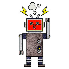 retro grunge texture cartoon robot malfunction