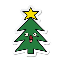 sticker of a cute cartoon christmas tree