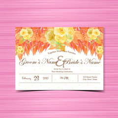 Watercolor Floral Wedding invitation card with gorgeous yellow roses