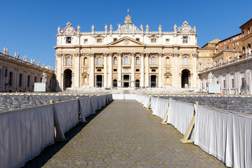 St. Peter's Basilica, Vatican City, Rome, Italy with seats set up as a viewing area