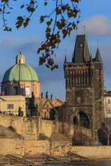 Fototapeta na wymiar Charles Bridge with gothic tower, Pargue, Czech Republic