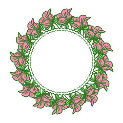Vector illustration ornate frame wreath pink bloom hand drawn