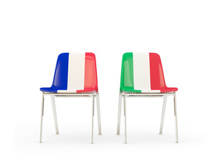 Two chairs with flags of France and italy