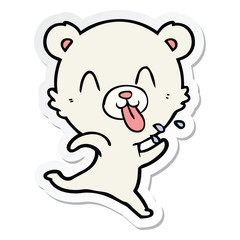 sticker of a rude cartoon polar bear sticking out tongue