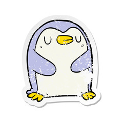 distressed sticker of a cartoon penguin