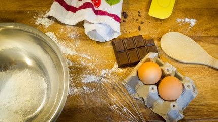 baking background. Ingredients for chocolate mousse