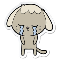 sticker of a cute puppy crying cartoon