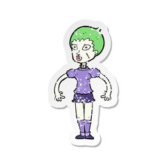 retro distressed sticker of a cartoon zombie monster woman