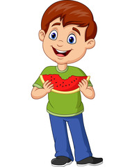 Cartoon boy eating watermelon slice