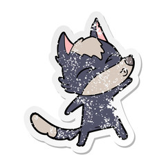 distressed sticker of a cartoon wolf pouting