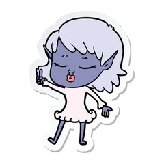 sticker of a pretty cartoon elf girl with question